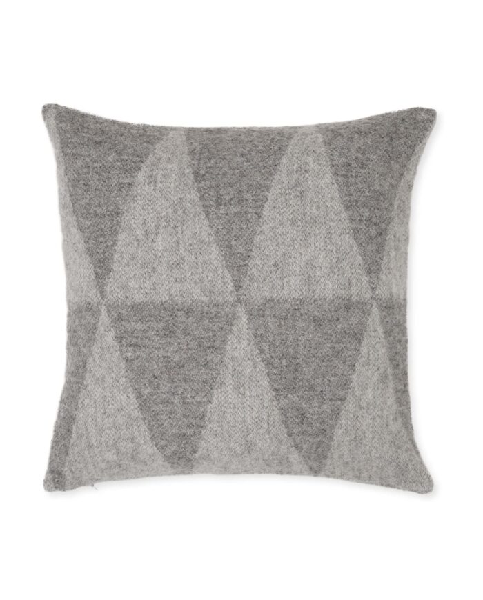 enya grey pure new wool cosy cushion in geometric design