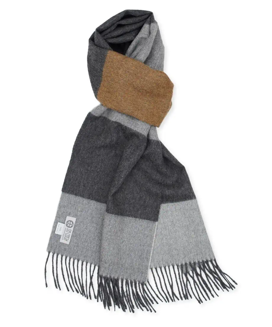 grey sparks curry colour cosy Tolli baby alpaca wool scarf