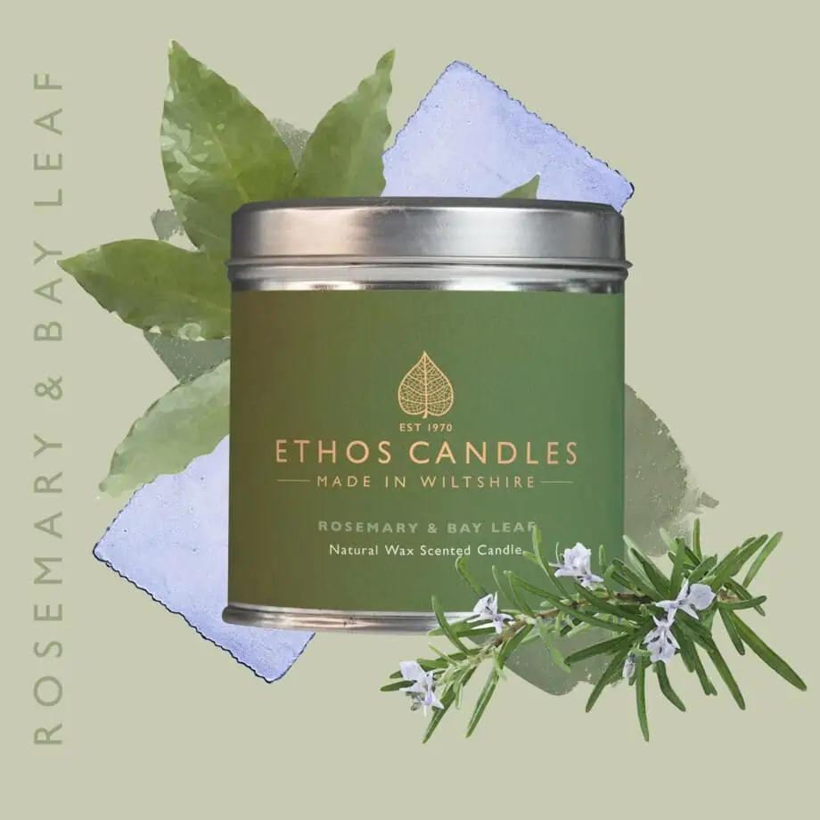 Ethos naturals rosemary  and bay leafe tin candle