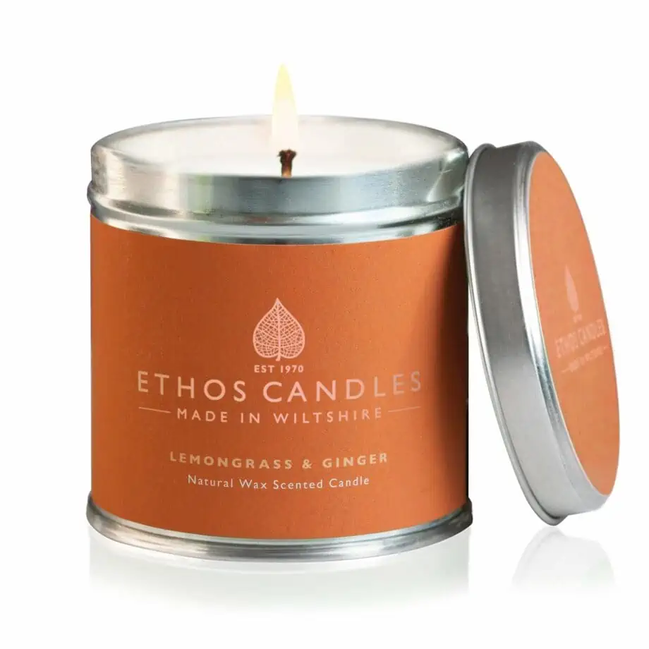 Lemongrass and ginger tin candle by Ethos