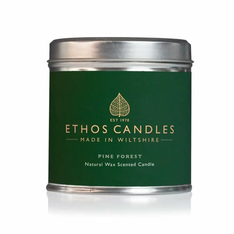Ethos Naturals Luxury pine forest scented candle tin