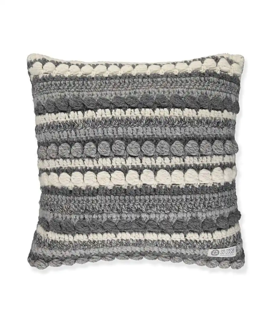 Lima hand crochet alpaca lambswool cosy grey cushion