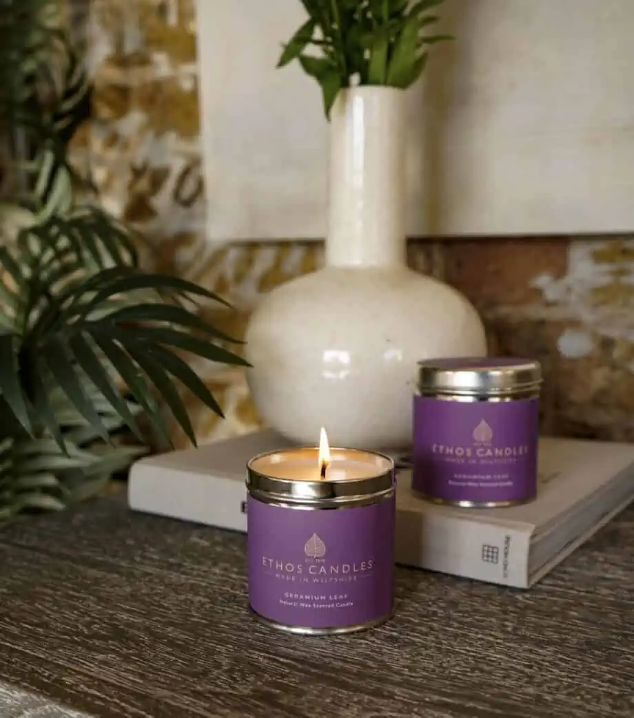 geranium leafe quality candle by ethos naturals