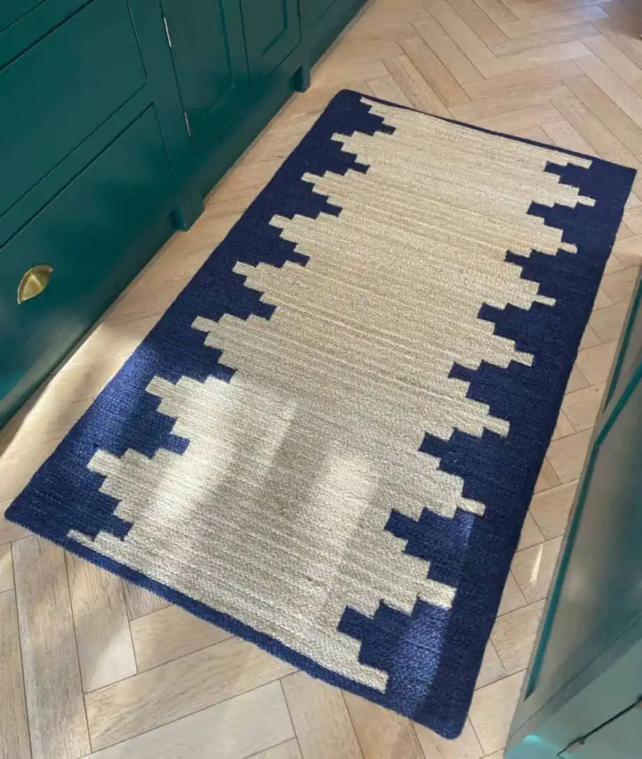 Aztec design navy natural jute rectangular rug