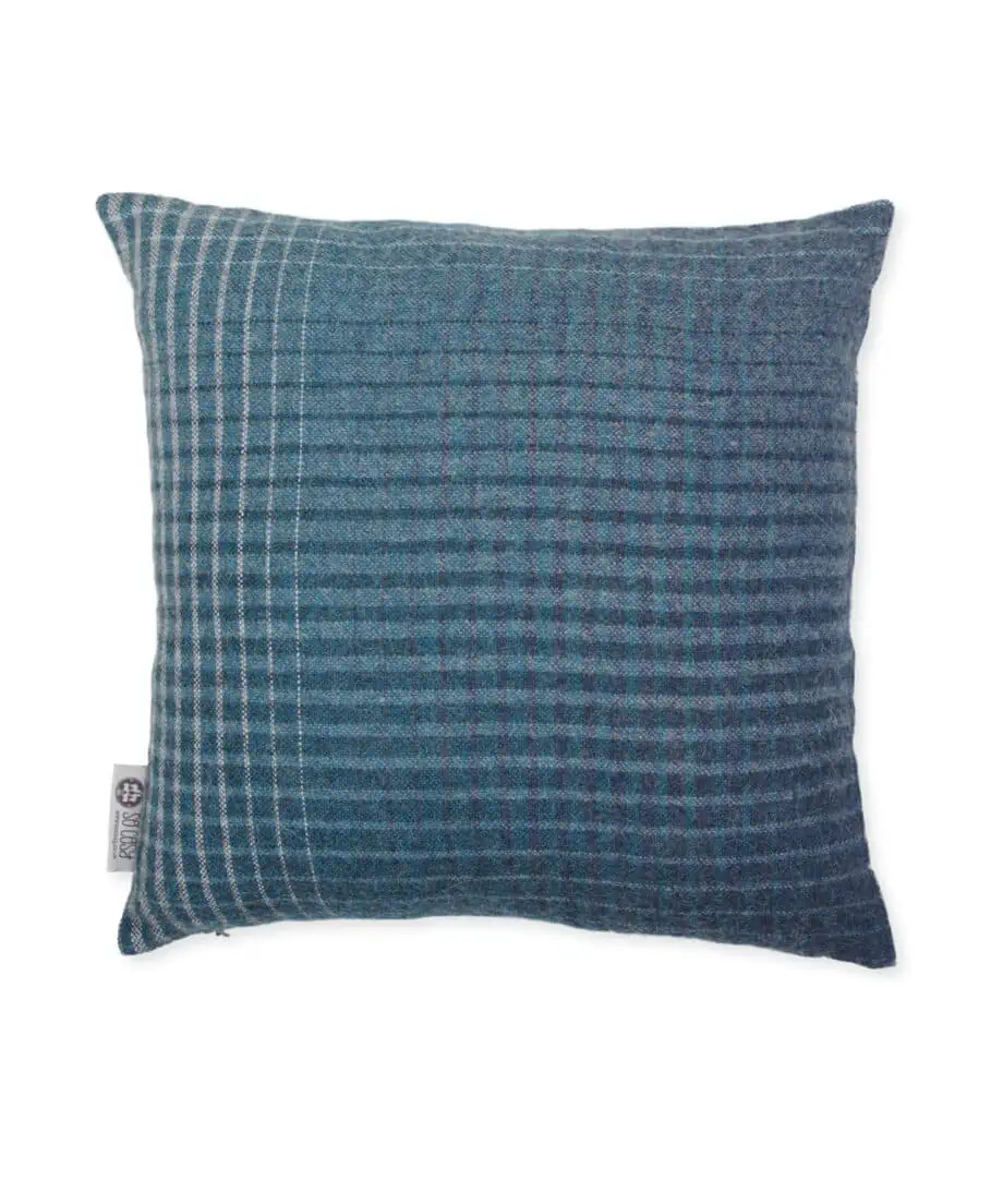 blue check design baby alpaca wool cushion