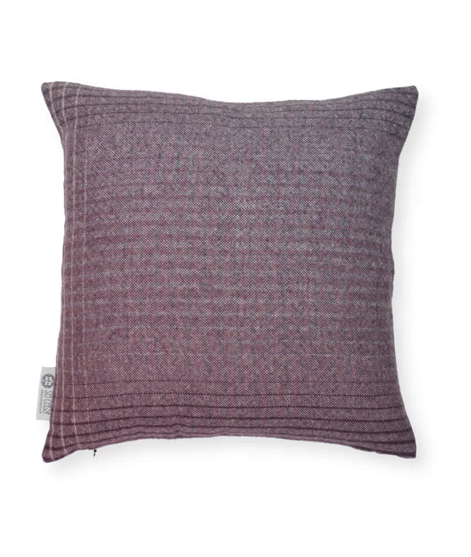 Purple Check Baby Alpaca Wool Cushion - Size 40 x 40cm