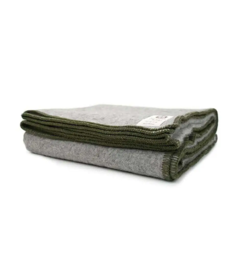 Della pure wool grey and forest green cosy blanket