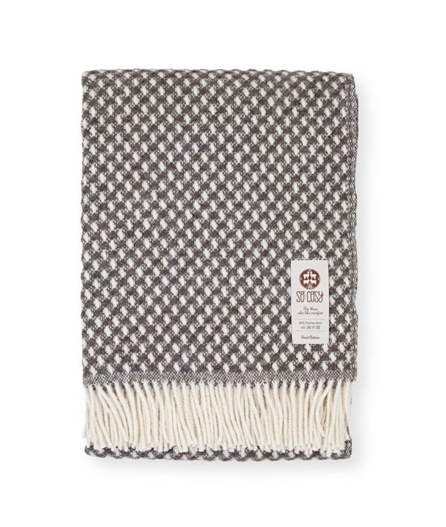 Dakar taupe colour cosy pure new wool blanket throw