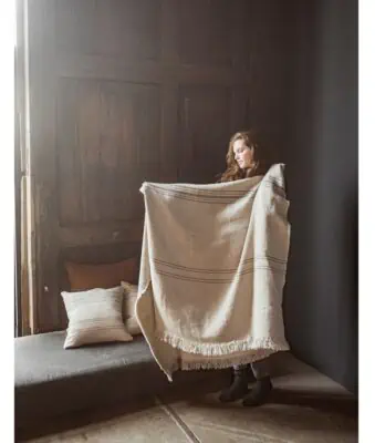 marrakesh linen and wool blend large throw blanket