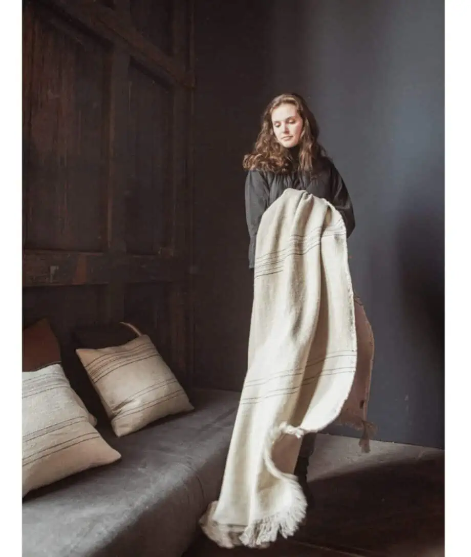 marrakesh linen and wool cosy blanket