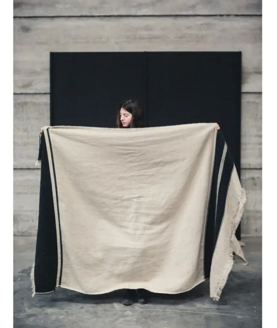Marshall black and natural cosy linen and wool blend throw