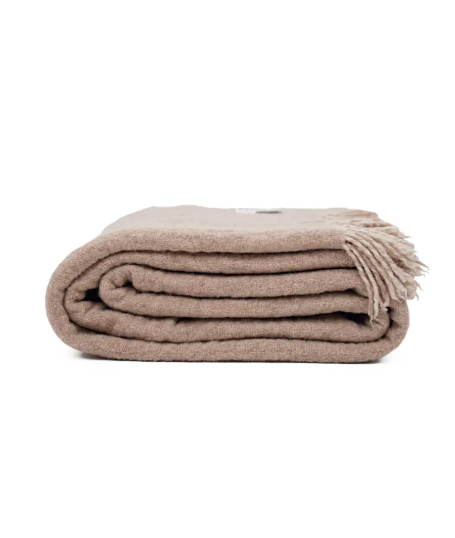 Dio merino wool throw blanket in beige colour
