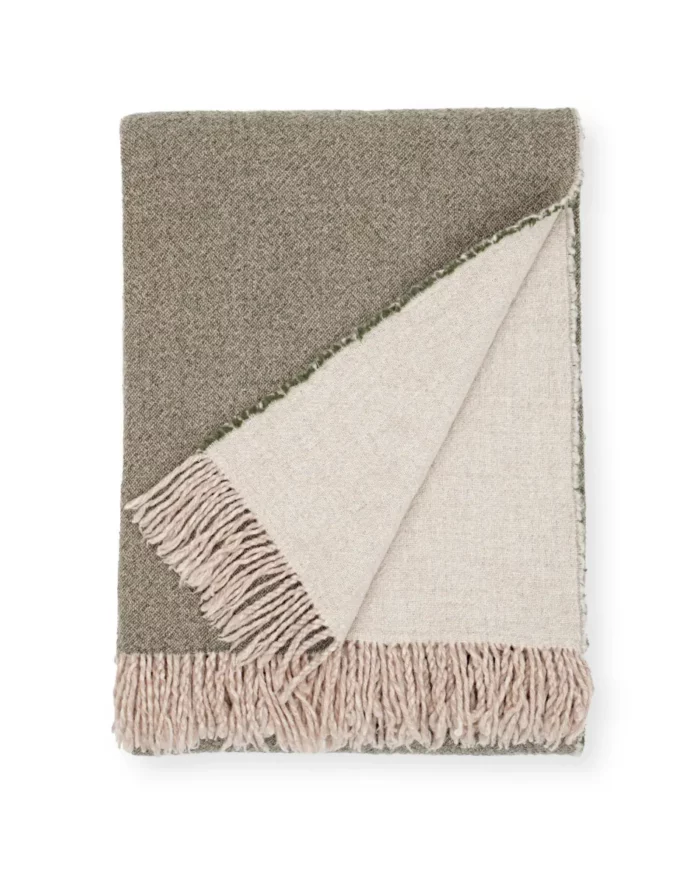 Dio cosy merino wool blanket in olive green and beige colours