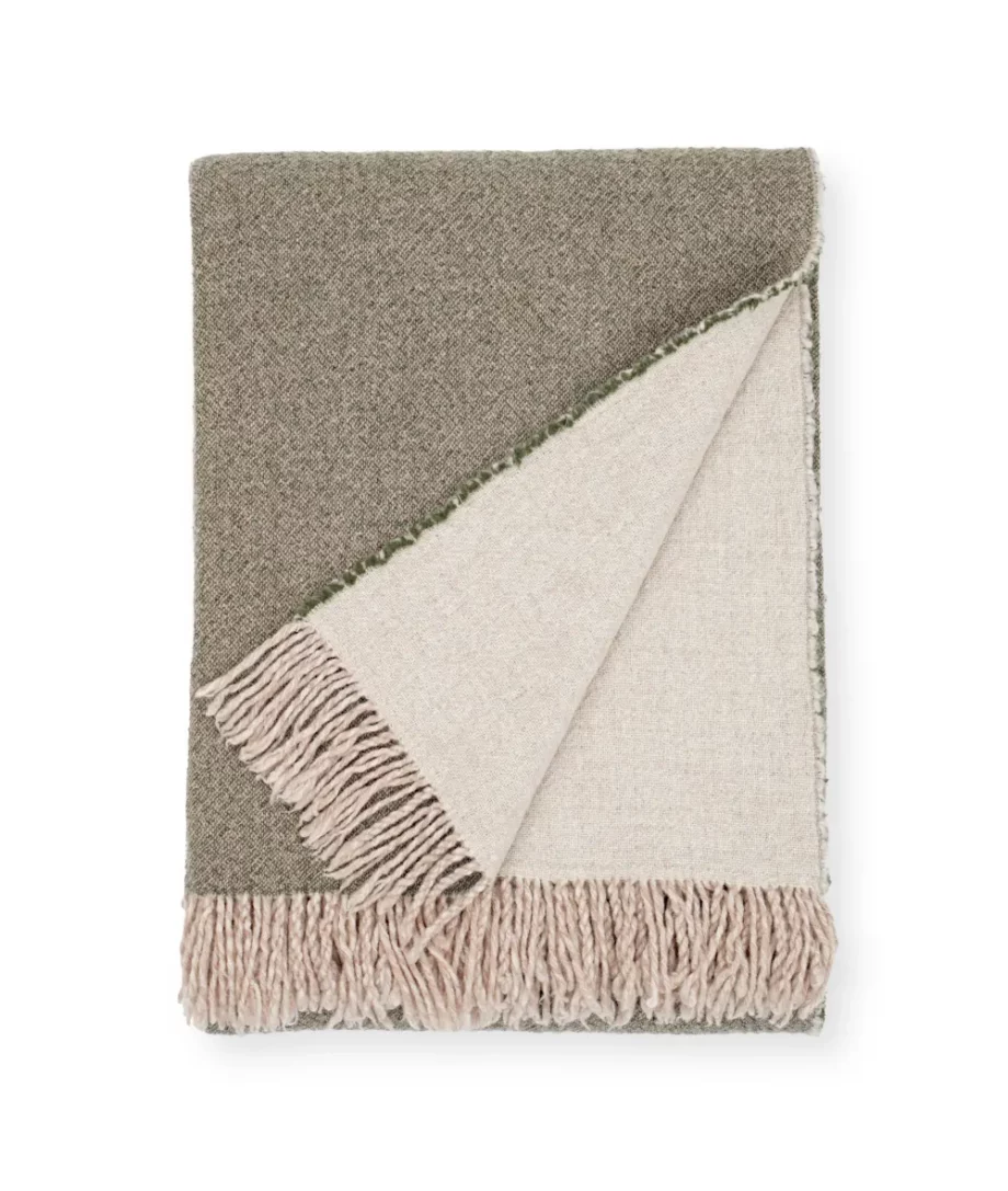 Dio cosy merino wool blanket in olive green and beige colours