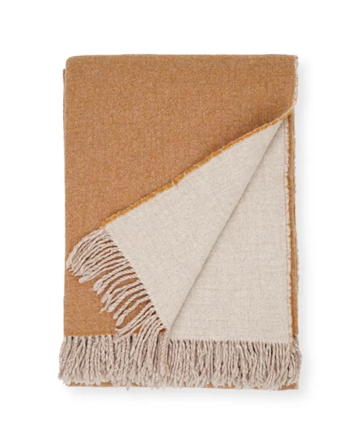 Dio so cosy extra fine merino wool throw blanket in okra colour