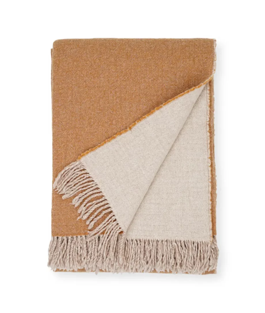 Dio so cosy extra fine merino wool throw blanket in okra colour