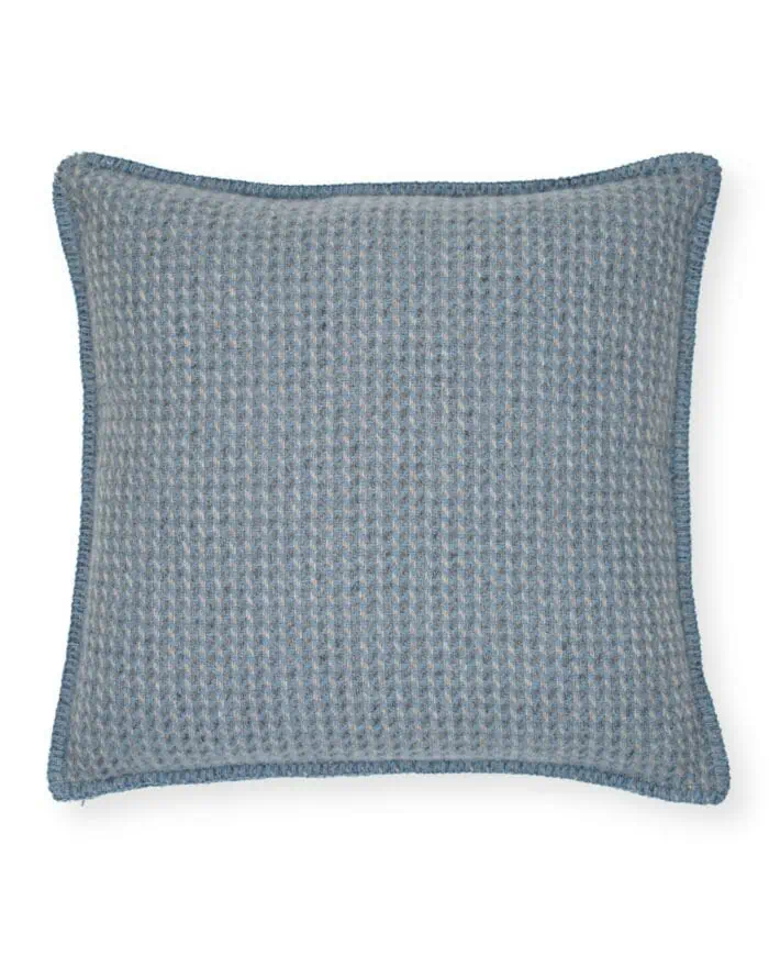 cosy merino wool cushion in blue grey taupe colours