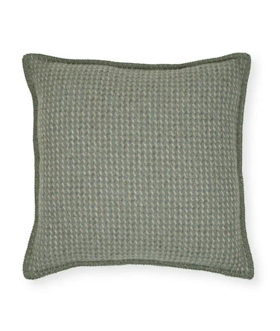 Dakota soft merino wool cushion in earthy green grey taupe shades