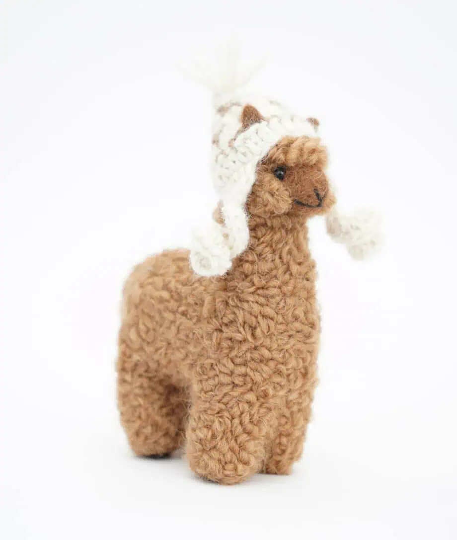 sweet baby alpaca with a cream colour hat