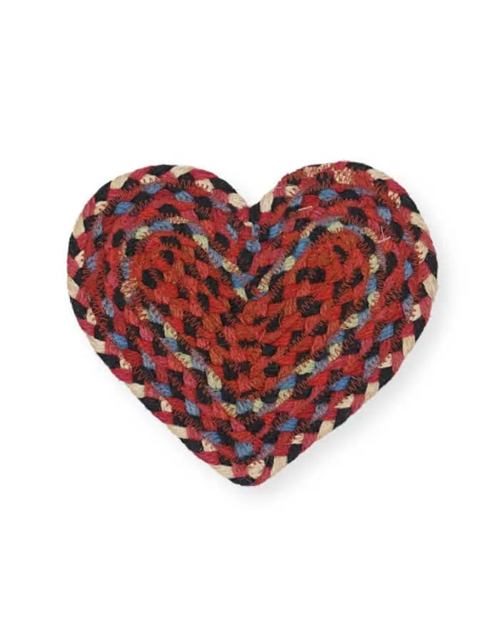 chilli red organic jute heart shaped coaster