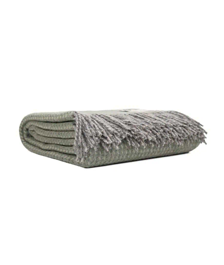 Dakota cosy merino wool blanket throw in Green Grey Taupe colour combination