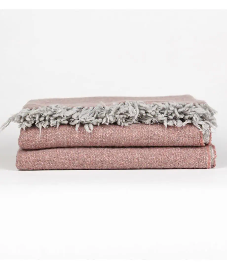 dio light rose and grey colour super soft merino wool throw