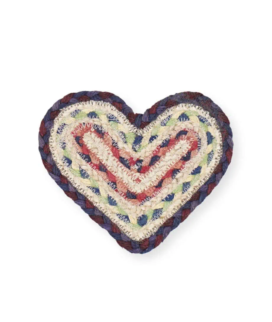 Fairisle organic jute heart shaped coaster