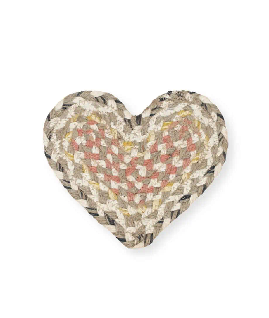 granite colour organic jute heart shaped coaster