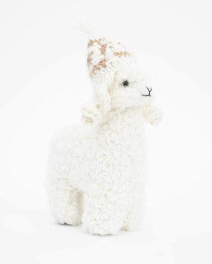 sweed cuddly white baby alpaca soft toy with a hat
